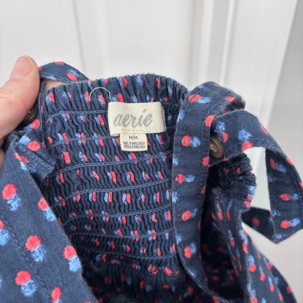 Navy Linen Blend Dot Sundress | Aerie Size M - Picture 7 of 12